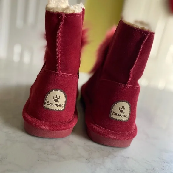 BearPaw Cherry Red Boots with Fur Trim NIB - Picture 3 of 3